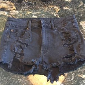 American Eagle black ripped Hi-Rise Shortie shorts